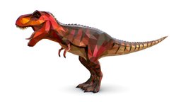 Dinosaur T- Rex Red Lowpoly Art Style Animal