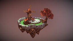 Lowpoly Floating Island and Windmill