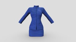 Standing Collar Jacket Mini Skirt Blue Uniform