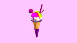 Unicorn ice cream with rainbow icing and candies